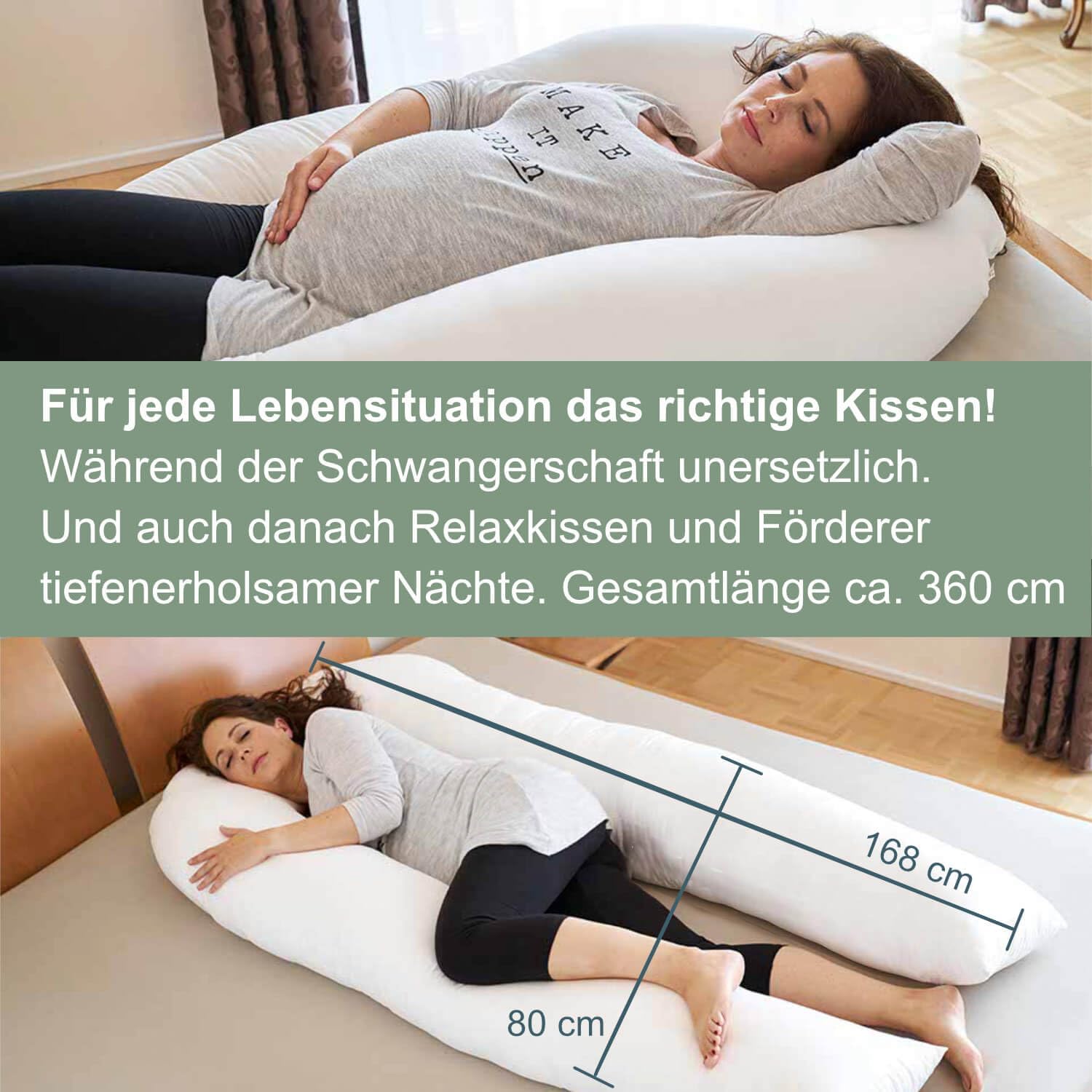 Traumreiter Visco XXL Seitenschläferkissen mit Bezug Baumwolle Graphit Grau, Hybrid Kissen + 1cm Memory Foam, U förmiges Schwangerschaftskissen Gel Body Pillow Komfortkissen Ergonomie Zertifiziert