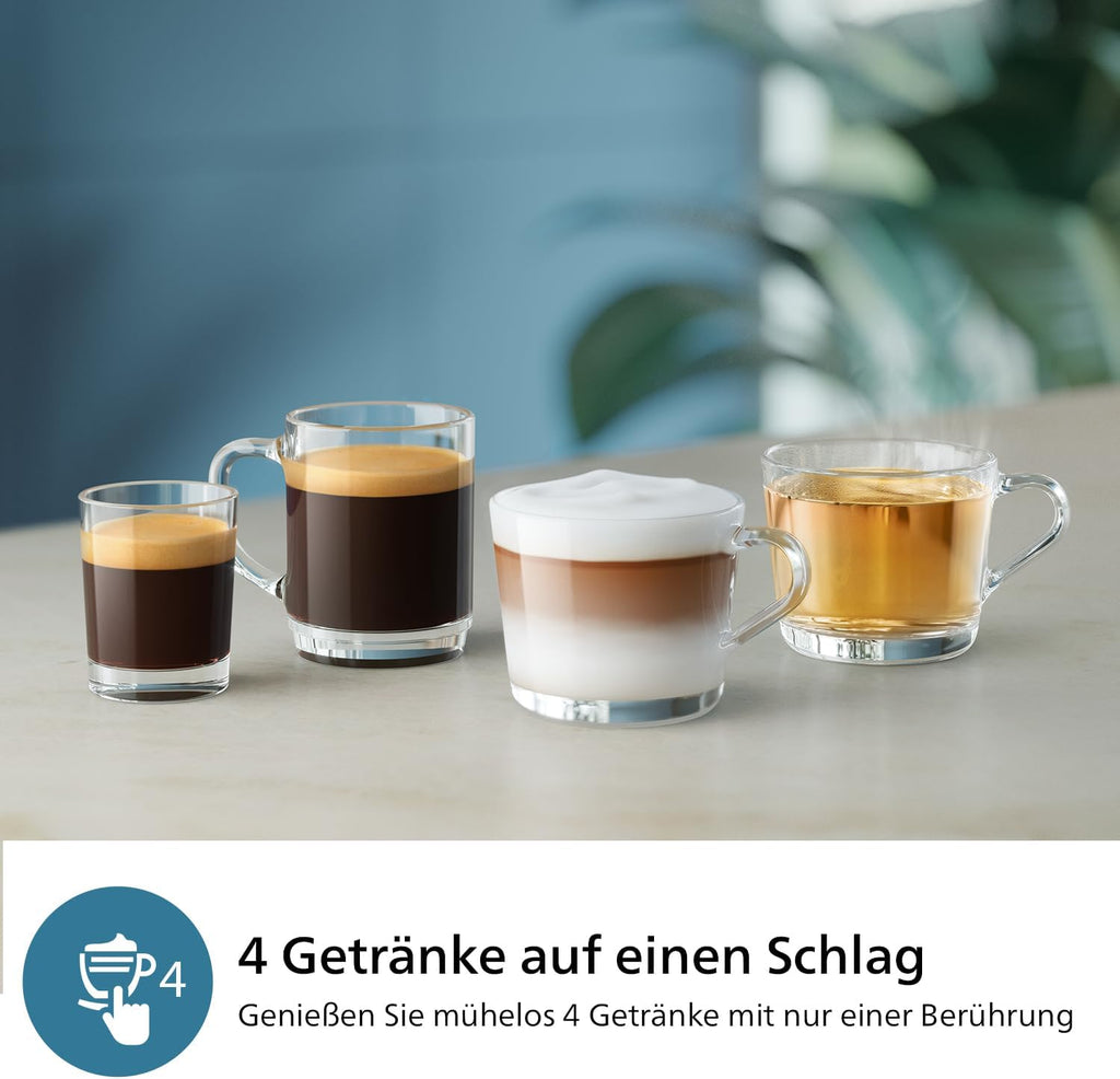 Macchina da caffè espresso automatica Philips Serie 2300 - 4 bevande, display touch a colori moderno, sistema del latte LatteGo, SilentBrew, macine in ceramica, filtro AquaClean. Cromata bianca (EP2333/40)