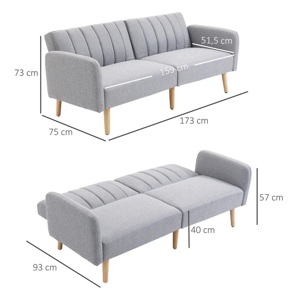 HOMCOM Schlafsofa 2-Sitzer verstellbare Rückenlehne Gästezimmer hellgrau