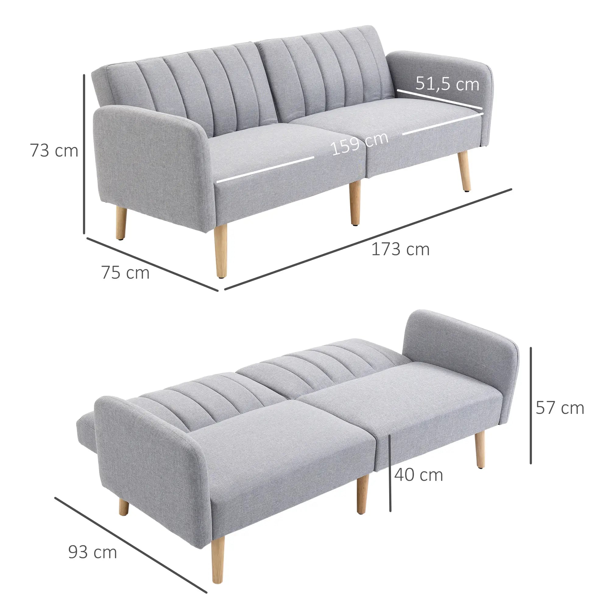 HOMCOM Schlafsofa 2-Sitzer verstellbare Rückenlehne Gästezimmer hellgrau