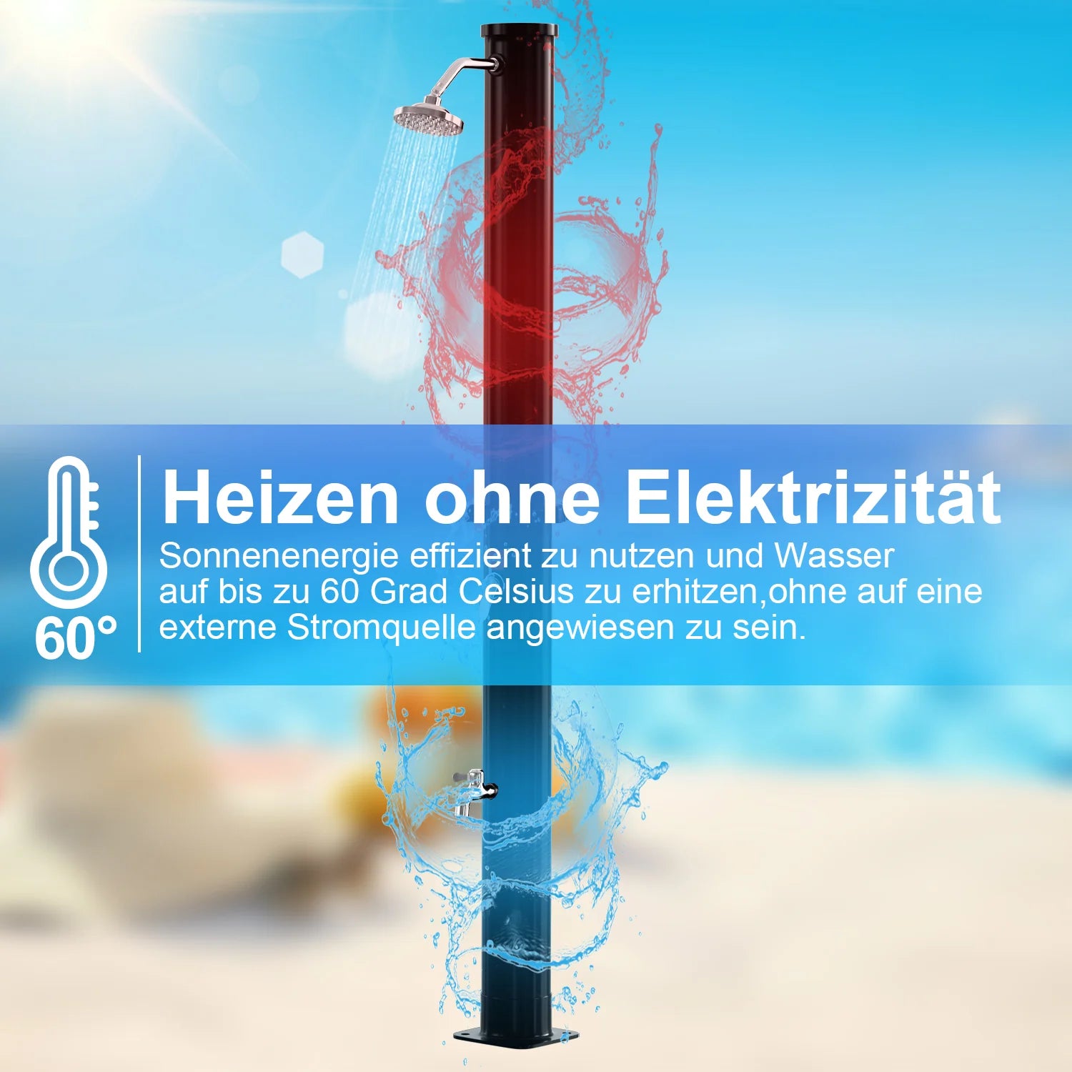 Sonnewelt Solardusche mit Duschkopf, Fudusche und Schutzabdeckung 20L
