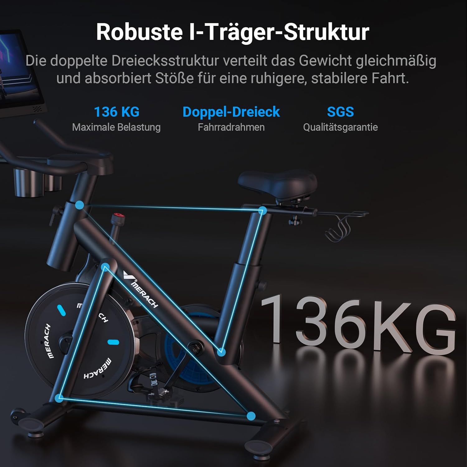 MERACH Cyclette con Resistenza Regolabile, Bici da Allenamento Silenziosa con Monitor LCD Migliorato, Supporto per Tablet, Cyclette da Interno per Cardio Fitness a Casa, App Dedicata, Fino a 136 kg