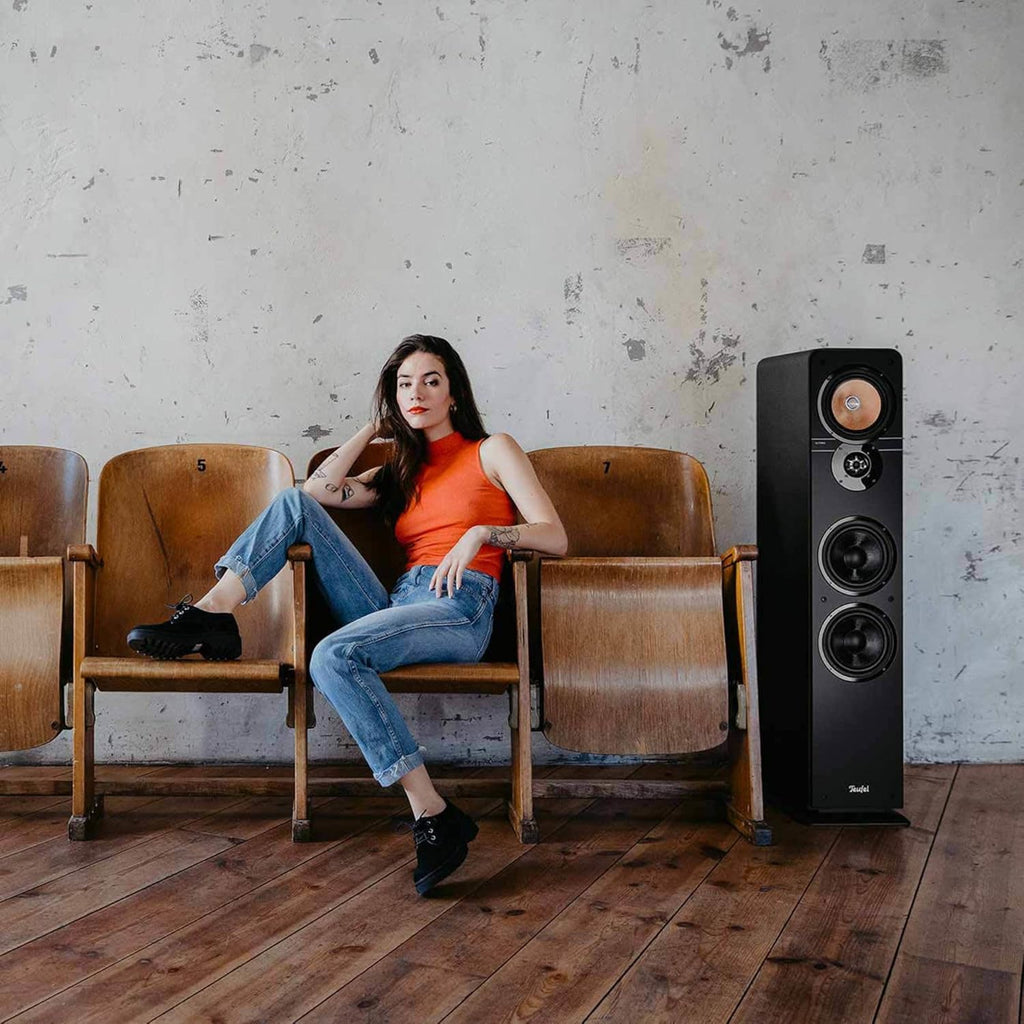 Diffusori stereo Teufel Ultima 40 - Coppia di diffusori da pavimento Hi-Fi di alta gamma, tweeter phase-plug, sistema a 3 vie, doppio tubo bass reflex, musica, audio di film, giochi - neri