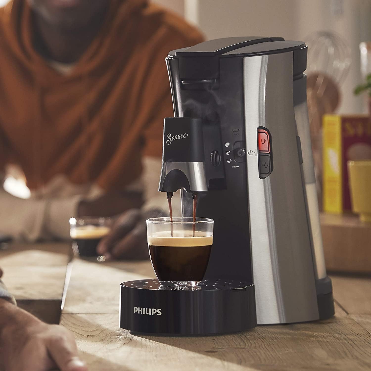 Philips Senseo Select CSA240/20 Macchina da caffè a cialde (selezione intensità Plus, funzione Memo, in plastica riciclata), Nero Eco