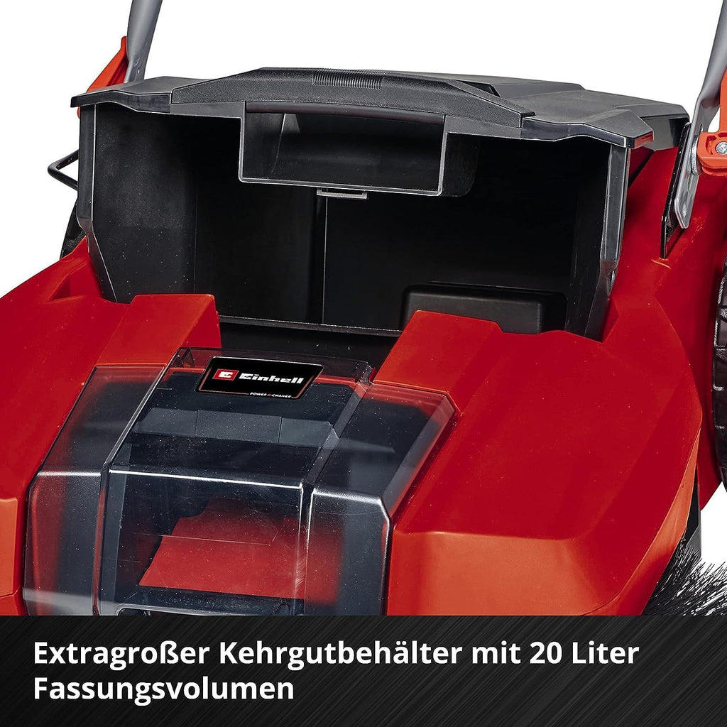 Einhell Spazzatrice a batteria TE-SW 18/610 Li-Solo Power X-Change (18 V, Li-Ion, serbatoio sporco 20 L, larghezza di lavoro 61 cm, posizione di parcheggio, manico regolabile, labbro rimovibile, interruttore on-off), Rosso