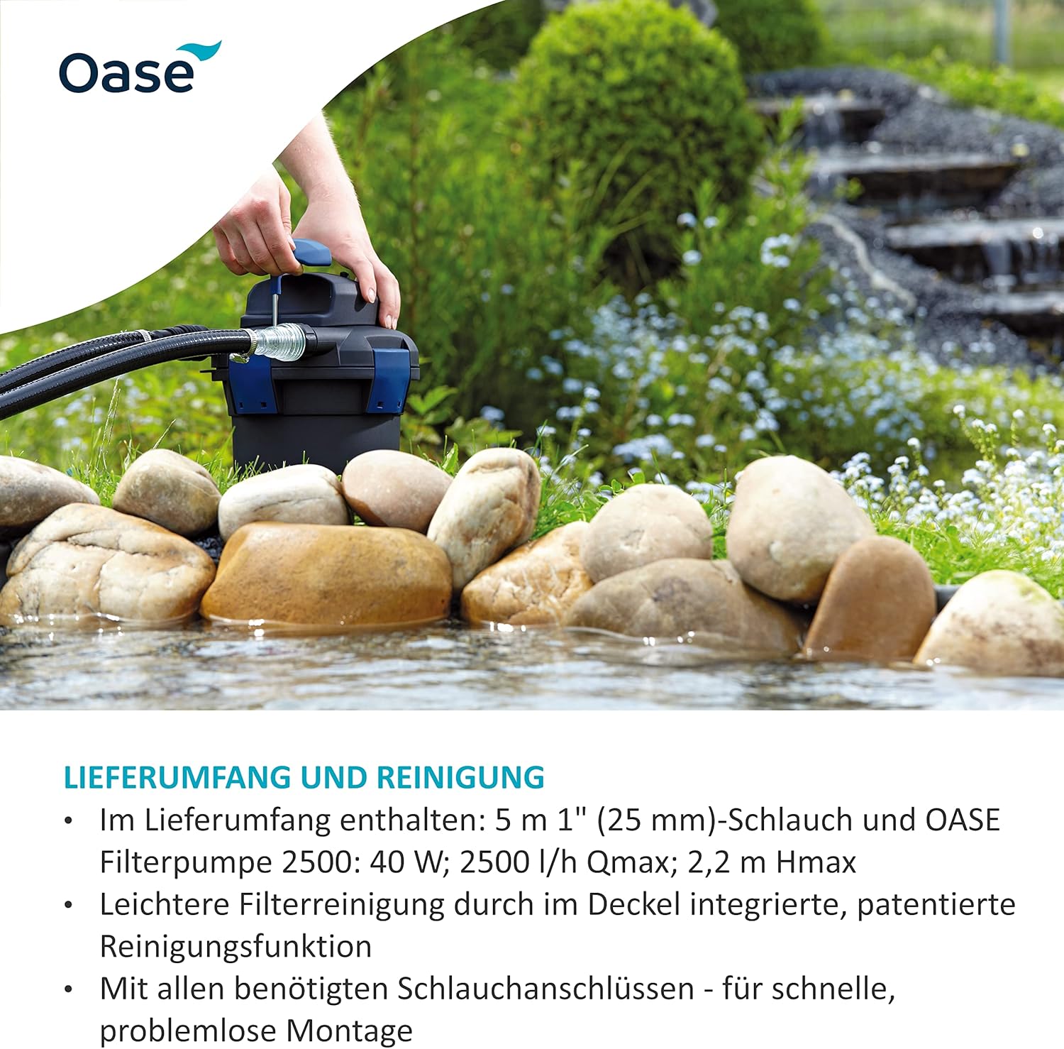 OASE 50499 Filtro a pressione BioPress Set 4000, Set filtro per laghetto per una rapida ed efficace eliminazione delle alghe, Set completo con pompa filtro e chiarificatore UVC