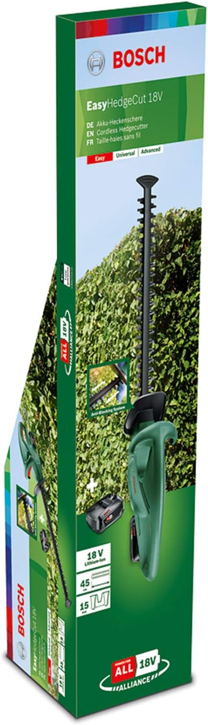 Bosch Akku Heckenschere EasyHedgeCut 18-45 (2 Akkus 2,0 Ah, 18-Volt-System, Messerlänge 45 cm, im Karton)