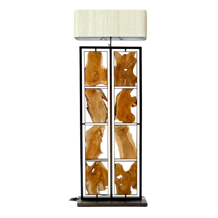 Lampada da terra in teak RUBIX | Altezza 170 cm | Paralume beige incluso