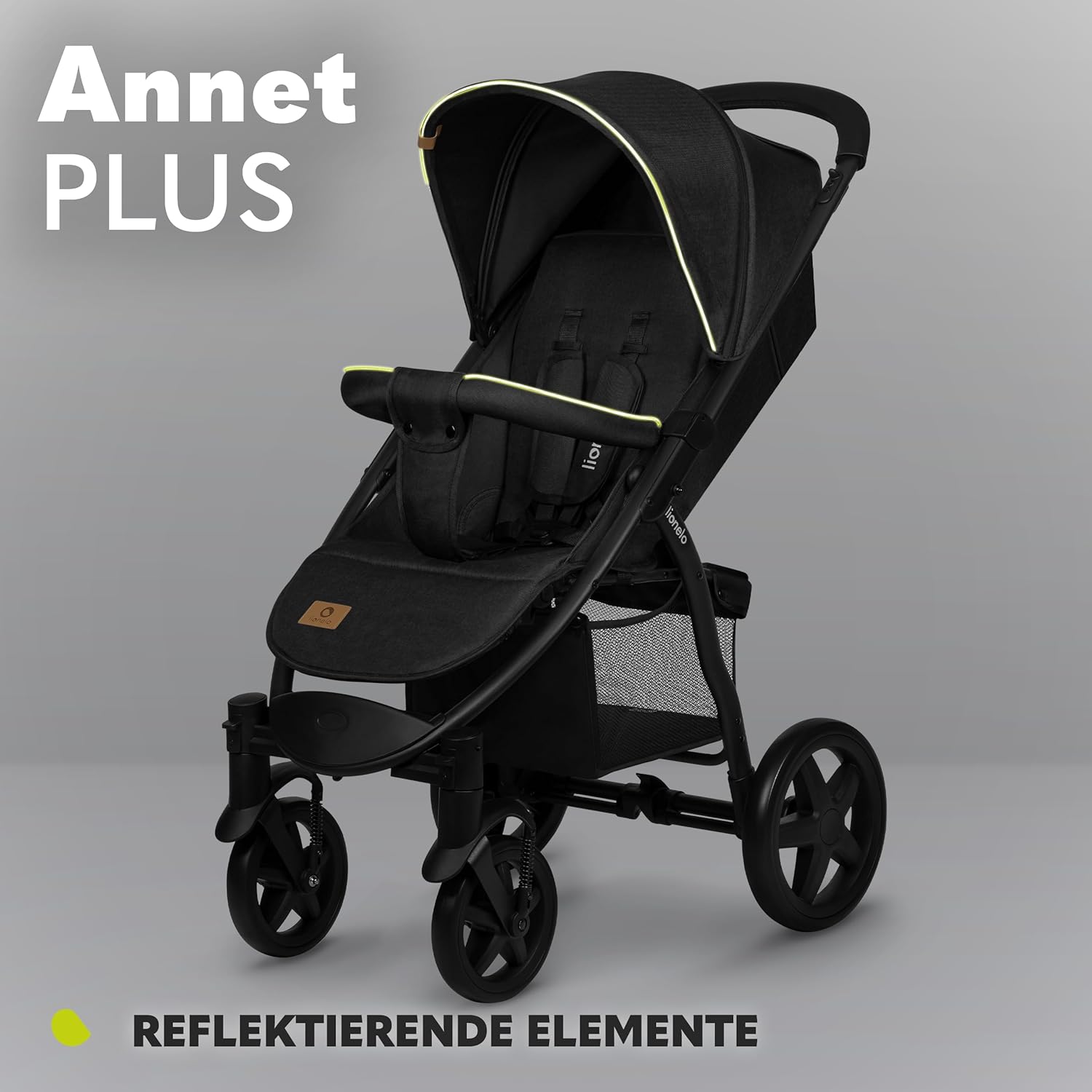 LIONELO Annet Buggy fino a 22 kg con funzione reclinabile, passeggino compatto richiudibile con accessori, ruote in schiuma EVA, zanzariera, coprigambe, portabevande, cestino (Golden Moments, Tour)