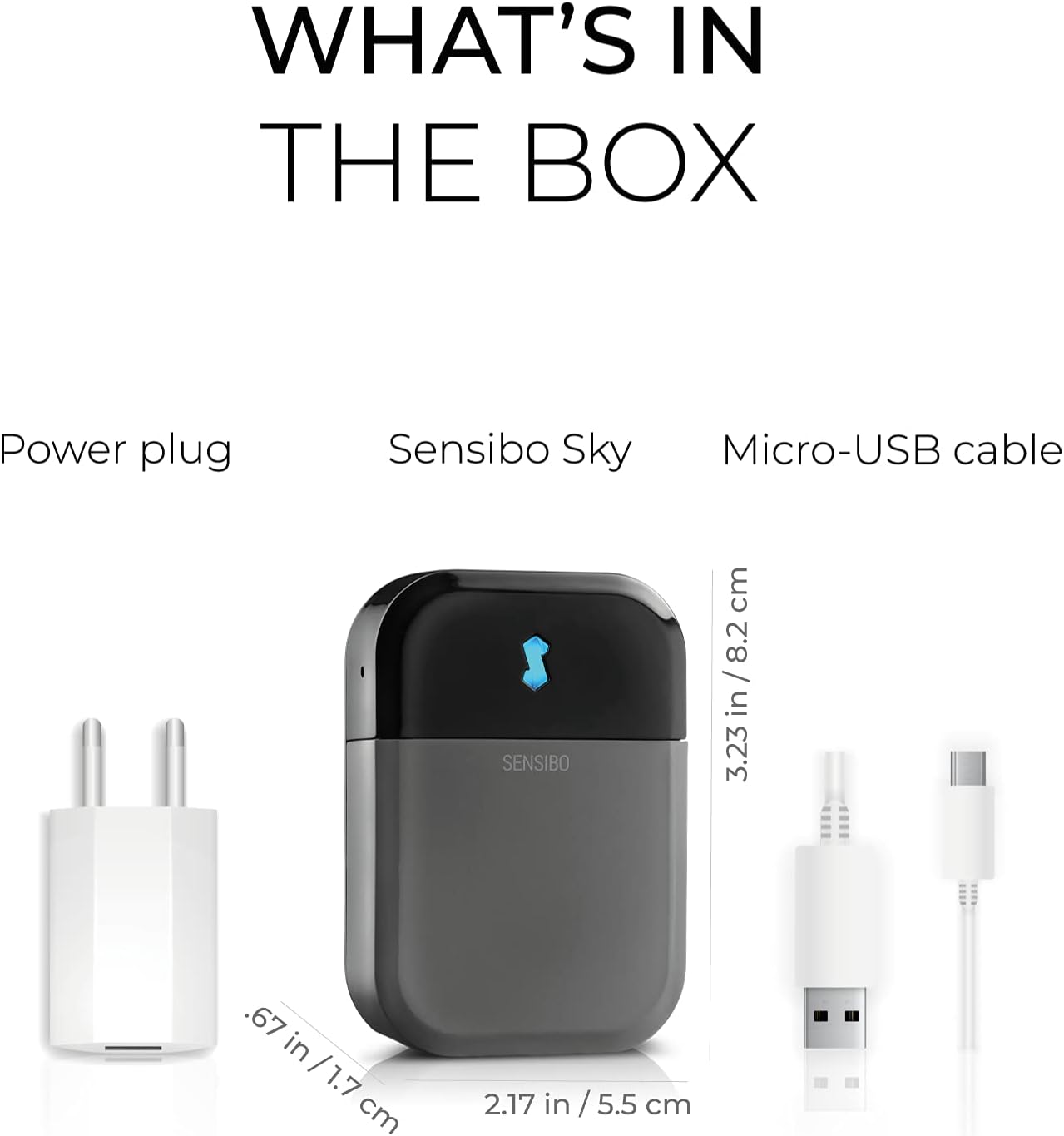 Sensibo Sky, controllo wireless e intelligente per condizionatori. Installazione fai da te facile e veloce. Comfort grazie all'app di controllo del termostato ad alta efficienza energetica. Compatibile con Google, Alexa e Siri