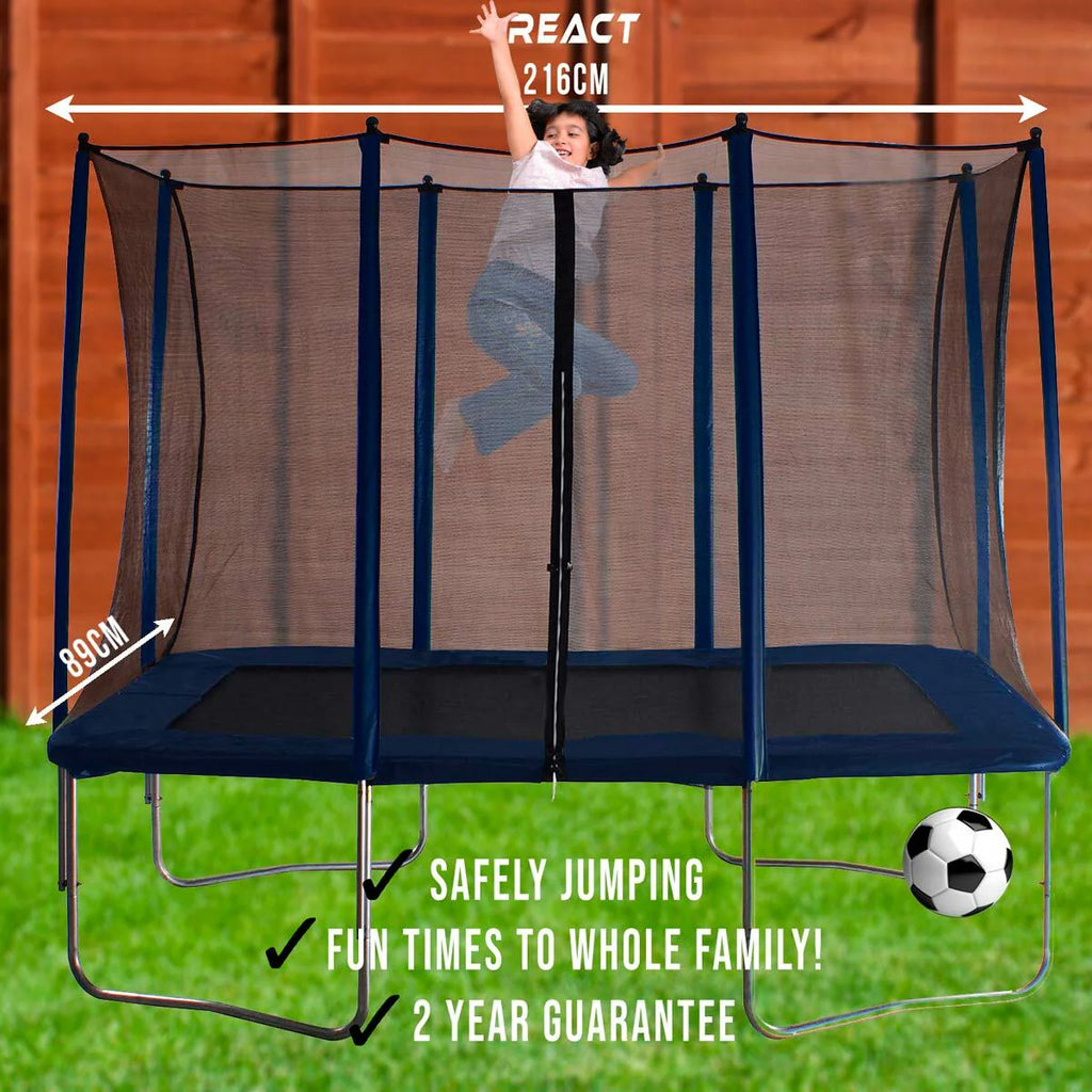Trampolino rettangolare React 163x216cm con rete di sicurezza
