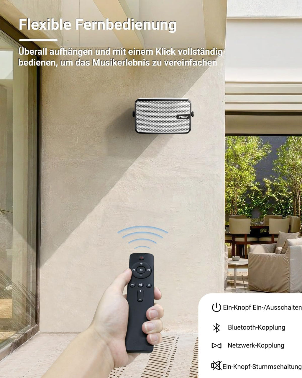 Inwa Altoparlante Bluetooth da Esterno, Montabile a Parete, Impermeabile (IPX5), Potente Sistema Audio Bassi per Interni ed Esterni, Sincronizzazione Fino a 100 Altoparlanti (2 Pezzi, MZ621)