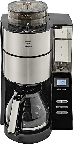 Melitta AromaFresh - Macchina da caffè con filtro - con caraffa in vetro - macinacaffè integrato - funzione timer - 10 tazze - Pure Black