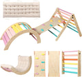 Set di triangoli con cuscino, set da arrampicata Montessori 5 in 1 pieghevole, set da arrampicata per interni per bambini, giocattolo da arrampicata in legno con rampa e arco da arrampicata per bambini (colore legno)