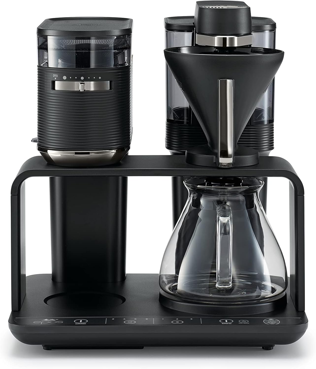 Melitta EPOS Macchina da caffè con macinacaffè, nero-argento