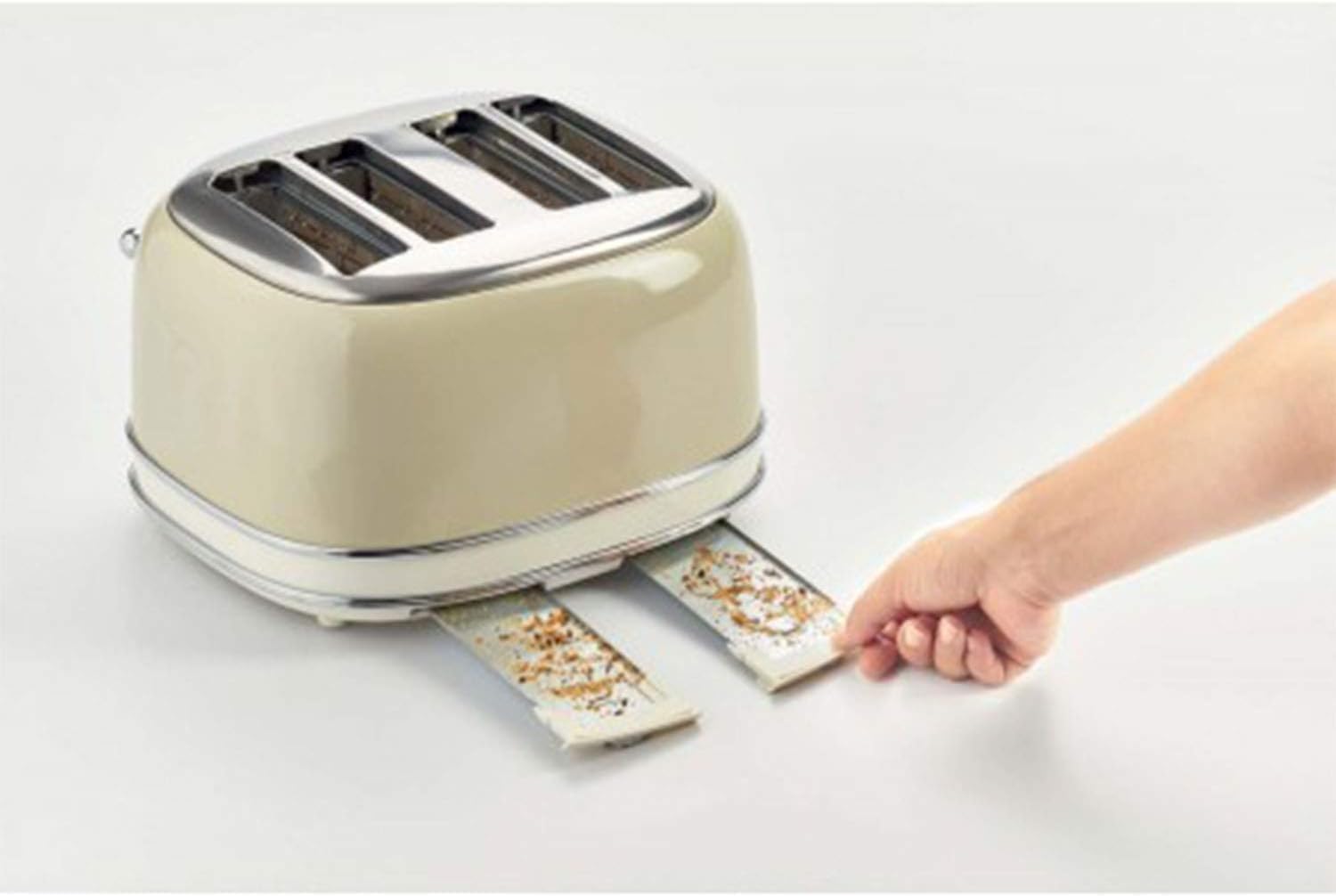 Ariete Vintage 156, 4-Scheiben-Toaster, Retro Toaster mit 6 Toaststufen, Automatischer Auswurf, Auftaufunktion, Herausnehmbares Krümelfach, Gehuse aus Edelstahl, 1600W, Beige