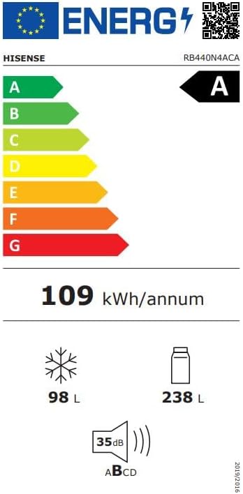 Hisense RB327N4ADD Frigorifero Combinato, Classe Energetica D, Total NoFrost, Porta Reversibile, Griglia Portabottiglie, Vano Frigo 171 Litri, Vano Congelatore 85 Litri, Look Acciaio Inox