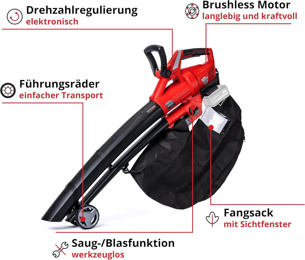 Aspiratore soffiatore per foglie a batteria Einhell GE-CL 36 Li E-Solo Power X-Change (Ioni di litio, 2 x 18 V, velocità aria 210 km/h, motore senza spazzole, sacco raccolta da 45 l, tracolla, senza batteria e caricabatteria)