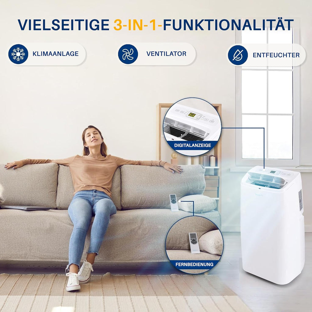SereneLife Climatizzatore portatile, dispositivo di raffreddamento ad aria mobile 3 in 1 con tubo di scarico - Refrigeratore ad aria, deumidificatore e ventilatore, climatizzatore 9.000 BTU, 1,5 L umidità/ora, raffredda ambienti fino a 42 m