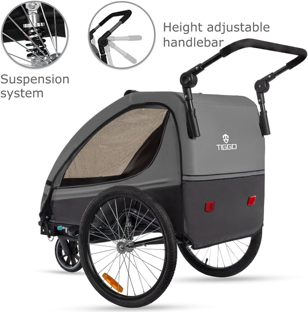 Tiggo VS Kinderanhänger 360° Drehbar mit Federung 2in1 Fahrradanhänger mit Buggy Set Jogger 5-Punkt Gurt Fahrrad Anhänger für 1 bis 2 Kinder max. 40kg
