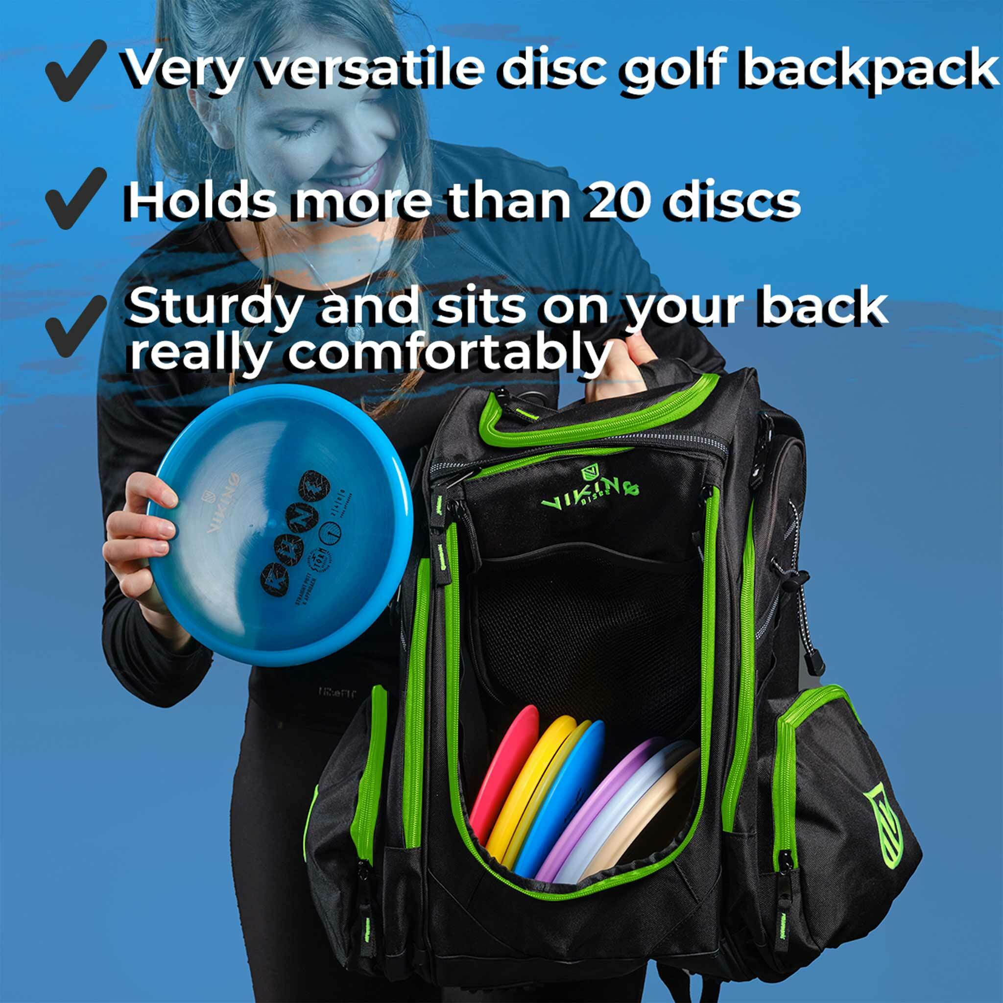 Viking Discs Rucksack Pro, zaino da disc golf, nero/lime