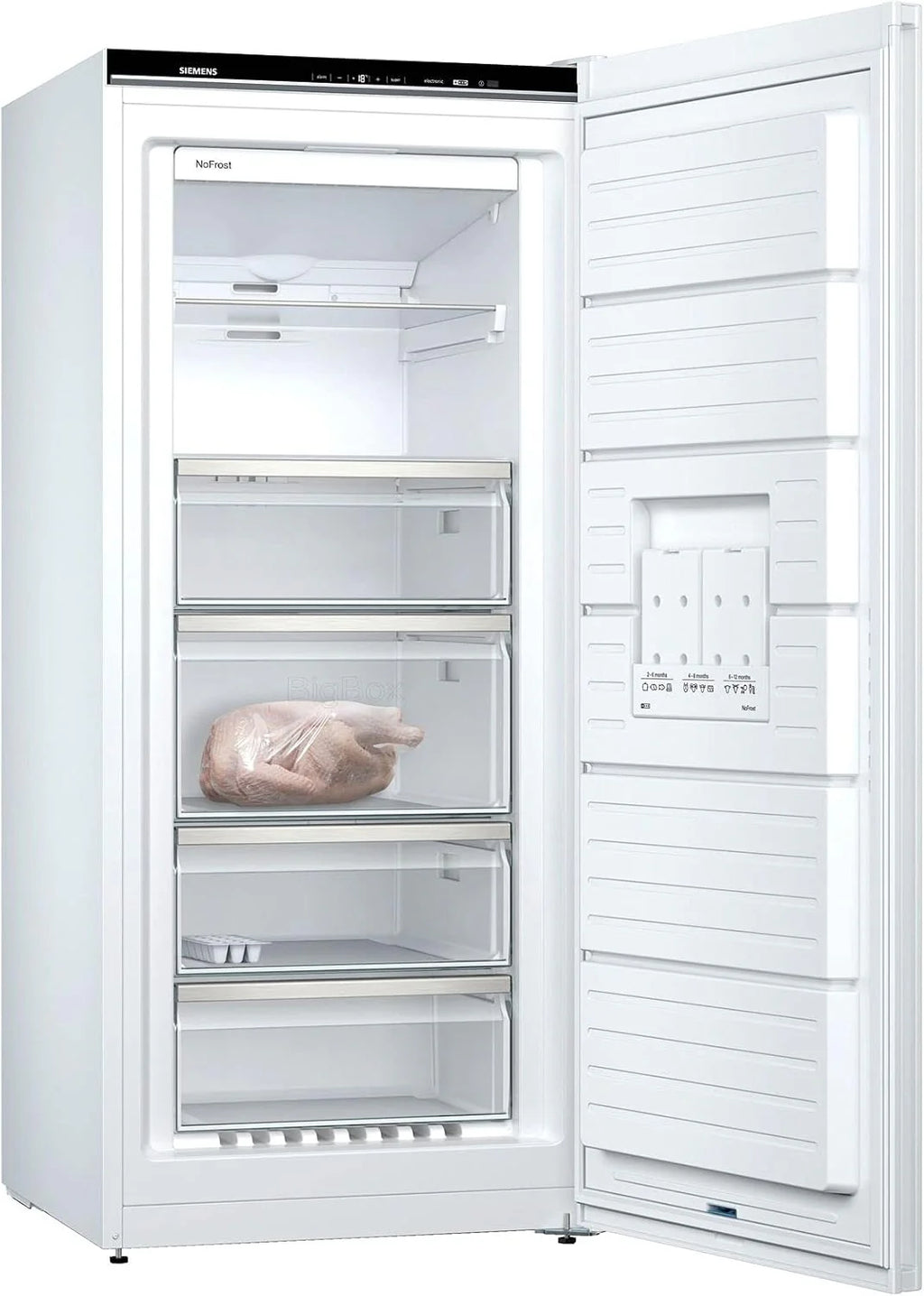 Siemens GS54NAWCV iQ500 Congelatore, 176 x 70 cm, 327 L, noFrost mai più sbrinamento, bigBox spazio per alimenti grandi, varioZone ripiani in vetro e cassetti flessibili, Bianco