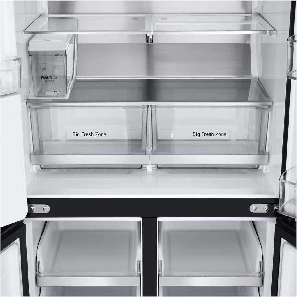 LG GMG861EPAE InstaView SLIM Multi-Door, Classe E, 508 L, Frigorifero Combinato, Erogatore di Ghiaccio, Ghiaccio Tritato e Acqua con UVnano, Total NoFrost, Compressore Smart Inverter, Wi-Fi, Colore Matte Black