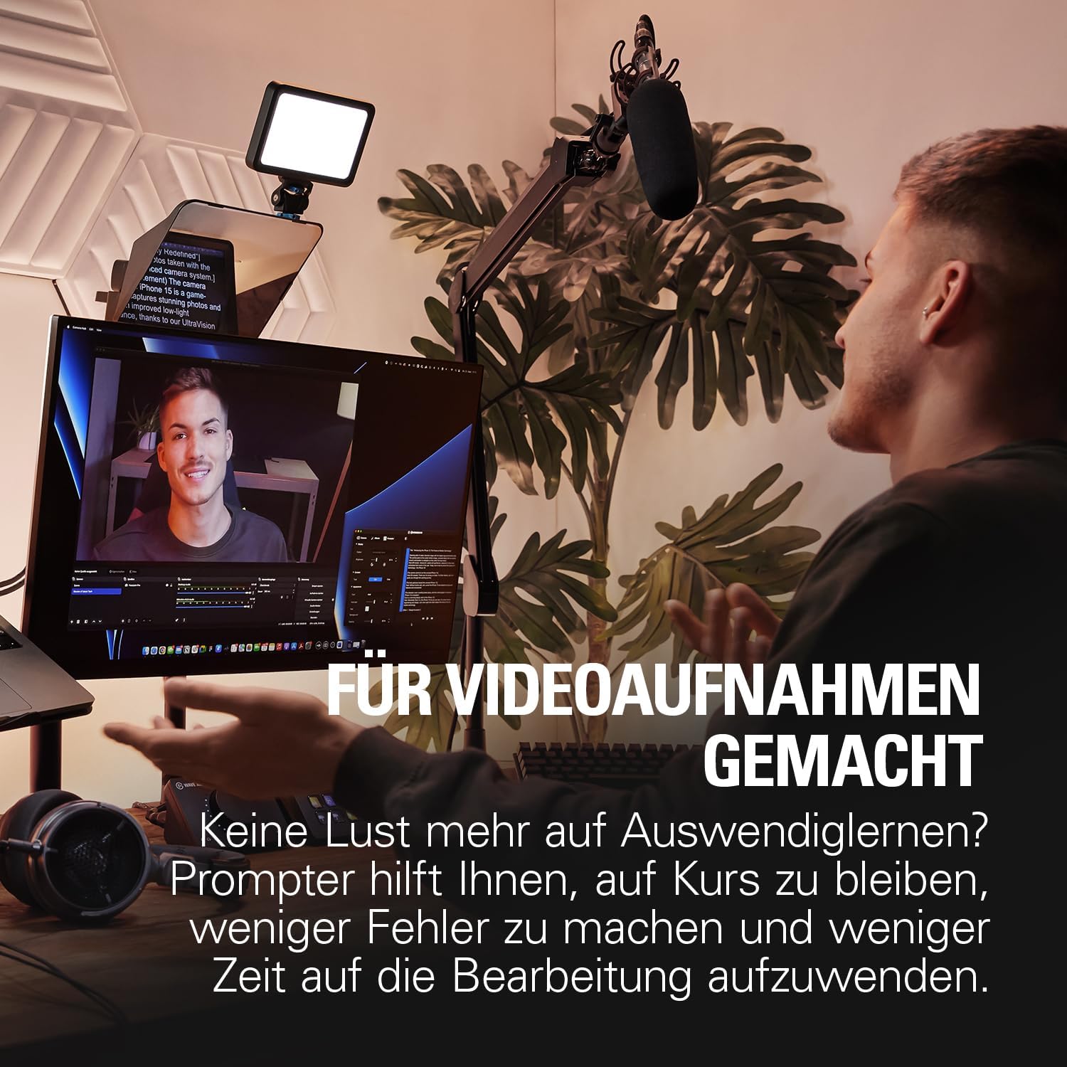 Elgato Prompter – Teleprompter mit integriertem Bildschirm für YouTube, Twitch, Zoom, Teams und mehr, unterstützt DSLR/Webcam/Smartphone, Drag&Drop-Monitoranzeige, funktioniert mit Mac/PC&Stream Deck