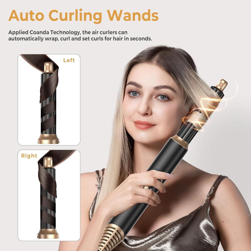 UKLISS 7 in 1 Pro Airstyler & Ionen Föhn [110,000RPM] High-speed Haartrockner Ionen Hair Dryer, mit Heißluft Lockenwickler Thermal Brush Haarglätterbürste Warmluftbürste Föhnbürste, 1200W/Blau