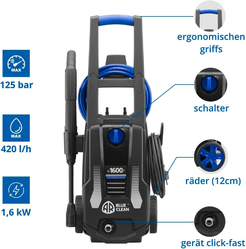 Idropulitrice AR Blue Clean e-1600P con Patio Cleaner e Spazzola Fissa (1600 W, 125 bar, 420 l/h)