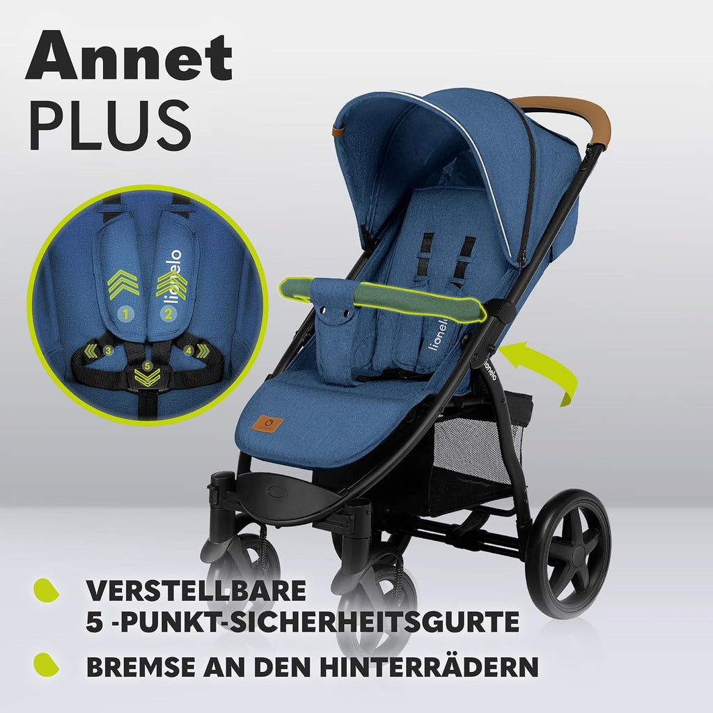 LIONELO Annet Buggy fino a 22 kg con funzione reclinabile, passeggino compatto richiudibile con accessori, ruote in schiuma EVA, zanzariera, coprigambe, portabevande, cestino (Golden Moments, Tour)