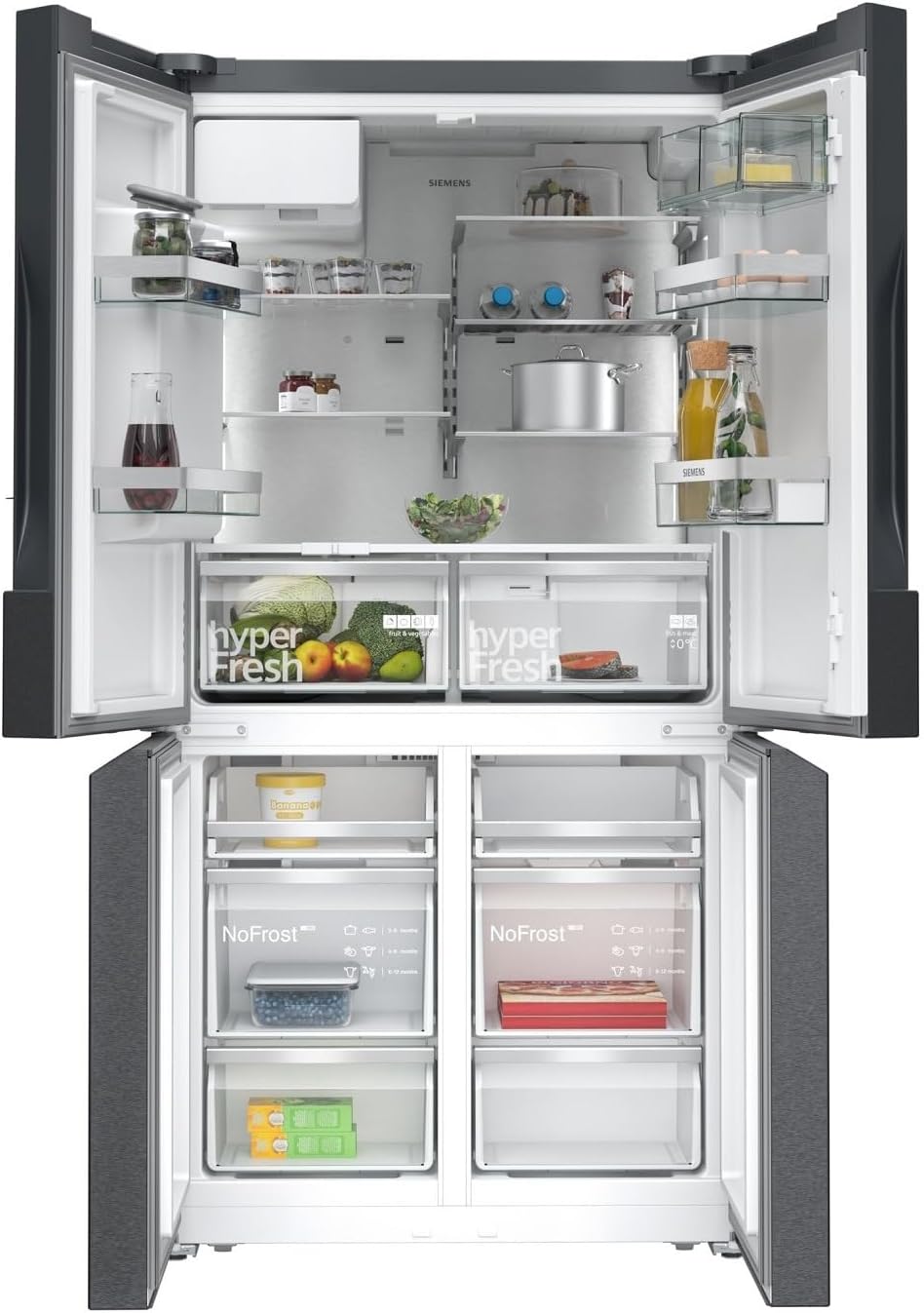Frigorifero Multic дверный SIEMENS KF96NVPEA iQ300, 183 x 91 cm, 405 L di refrigerazione e 200 L di congelamento, hyperFresh per una freschezza più duratura, noFrost per non sbrinare mai più, superCooling per un raffreddamento più rapido