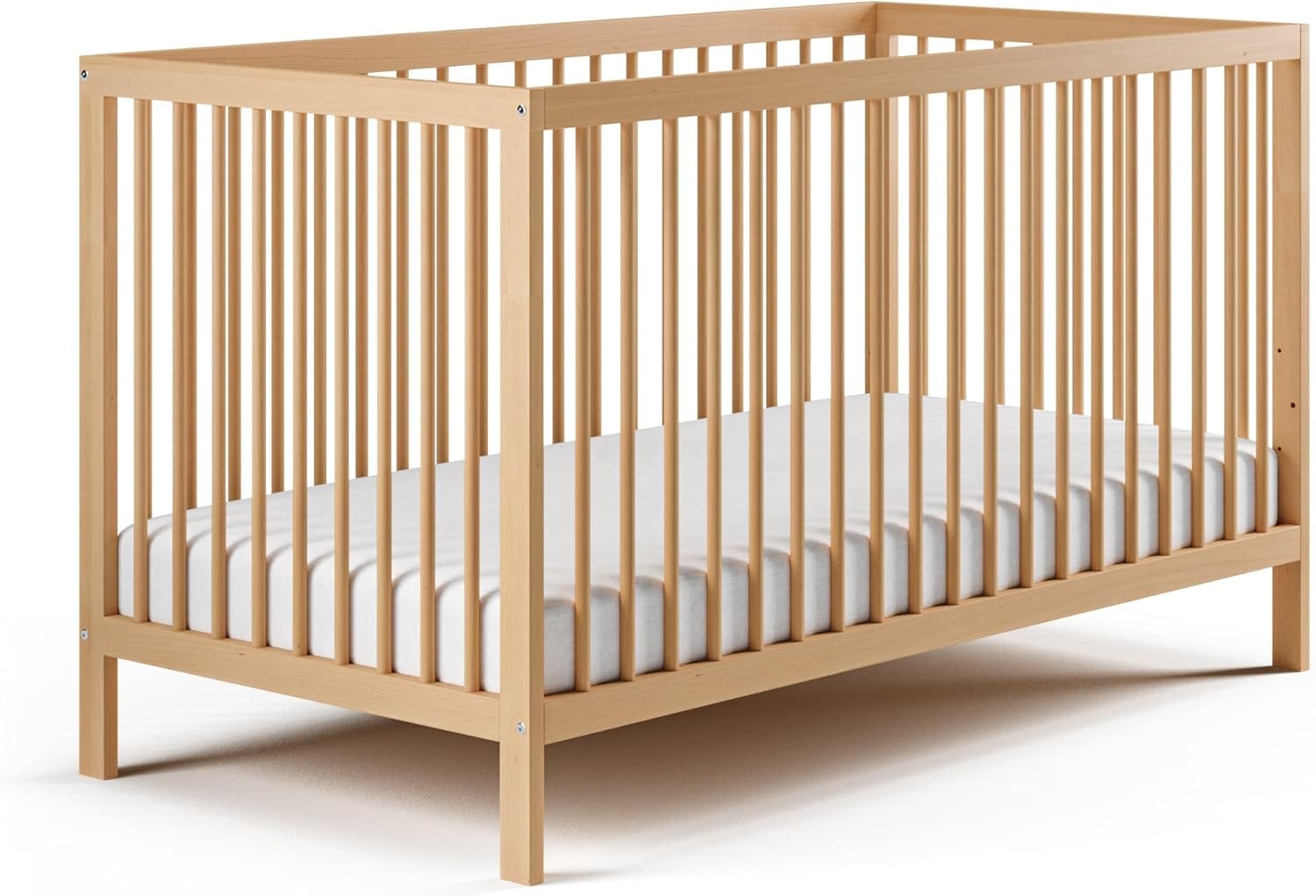 Kids Collective Lettino per neonati 60x120 regolabile in altezza e sponde rimovibili, opzionale con cassetto e materasso | Legno di faggio bianco molto stabile Prodotto in Europa