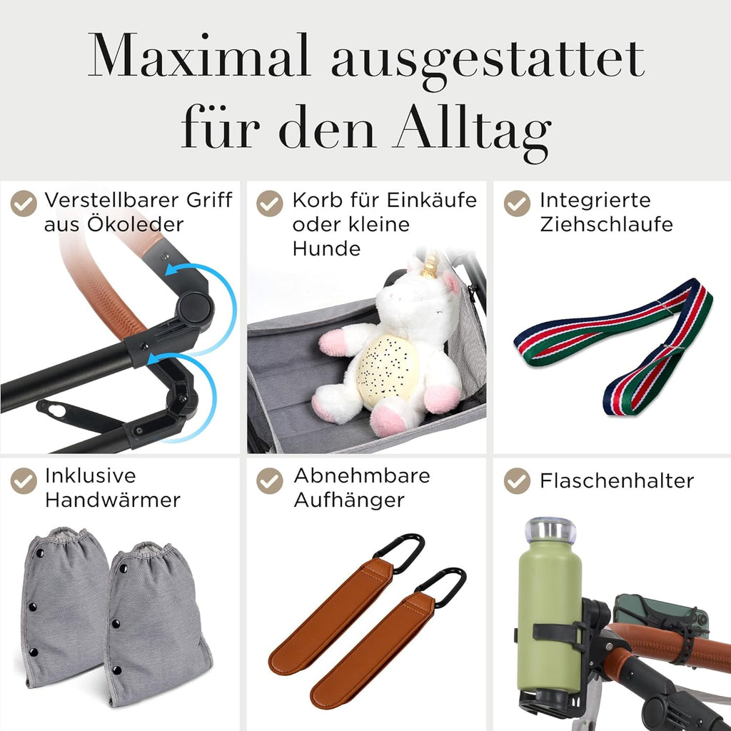 Kinderwagen [3 in 1] - Babyschale, klassischer Babywagen & Autositz in einem Set | Buggys, Kinder Wagen, Baby Stroller | Höchste Sicherheit Inkl. Isofix & 5-Punkt-Sicherheitsgurt | AMOR BABY Primus