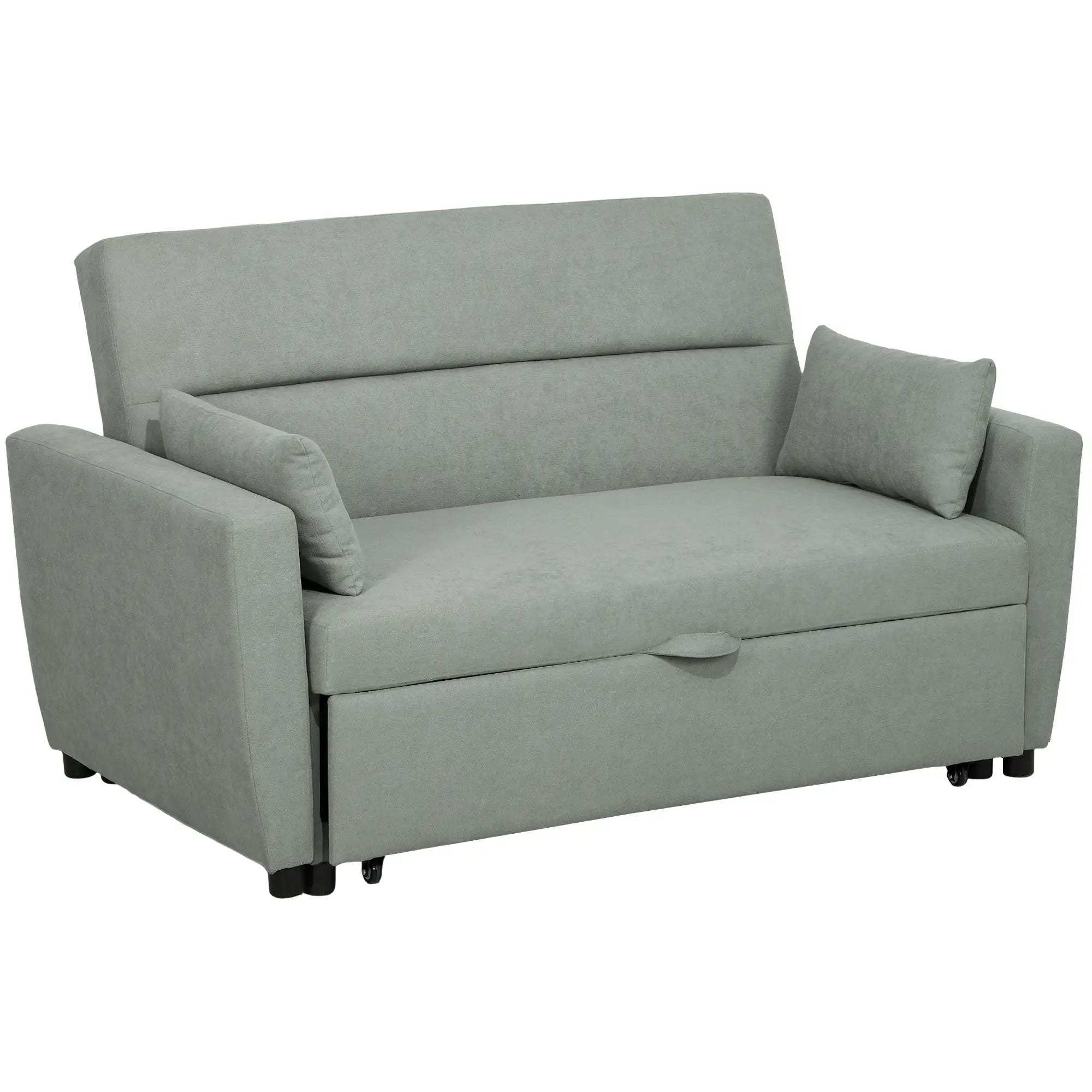 HOMCOM Schlafsofa 2-Sitzer mit Schlaffunktion und Rollen Eukalyptusholz