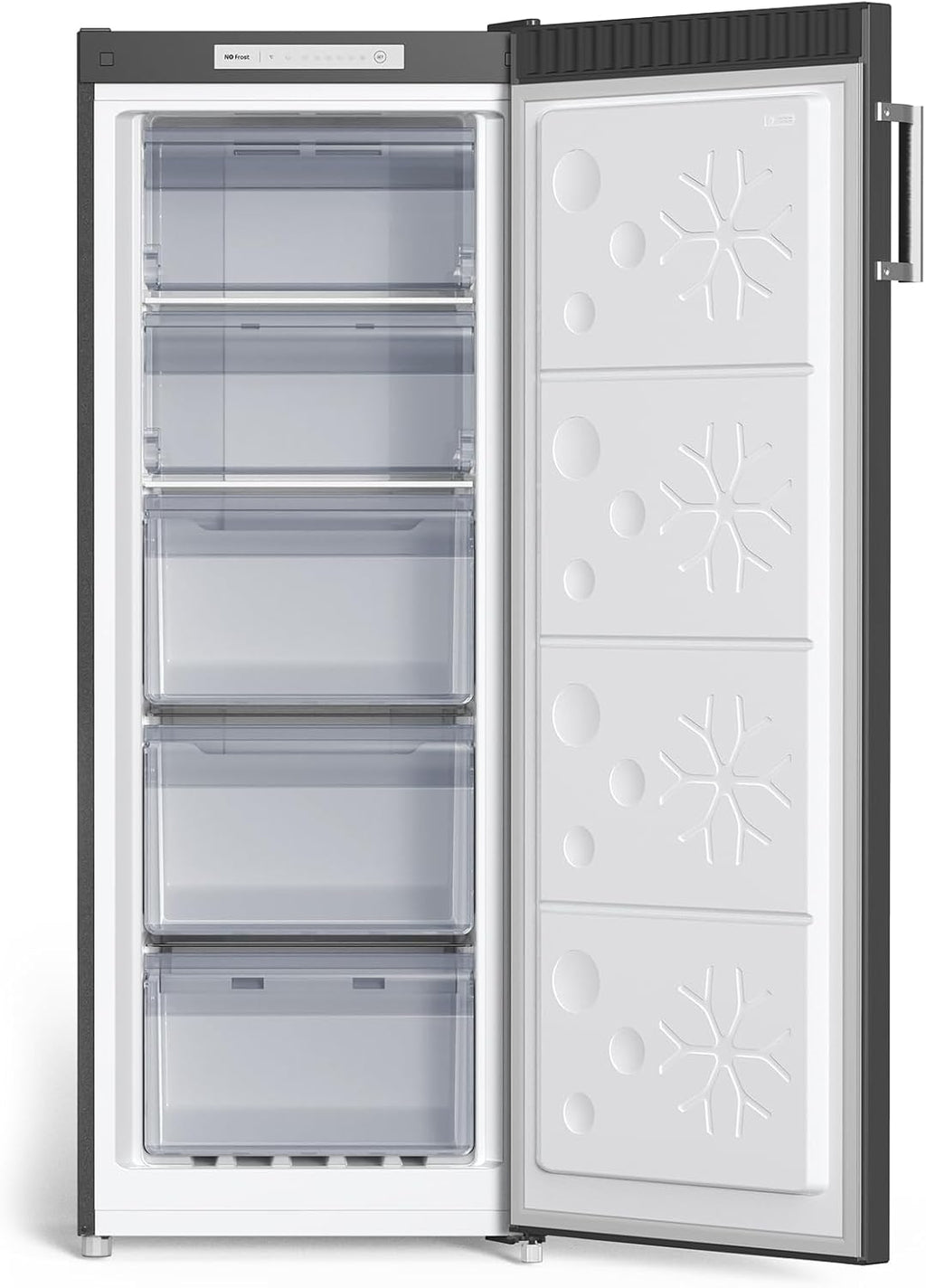 CHiQ FSD166NE4E Congelatore 166 L, Tecnologia No Frost, Porta Reversibile, Acciaio Inox Nero, Altezza 144 cm
