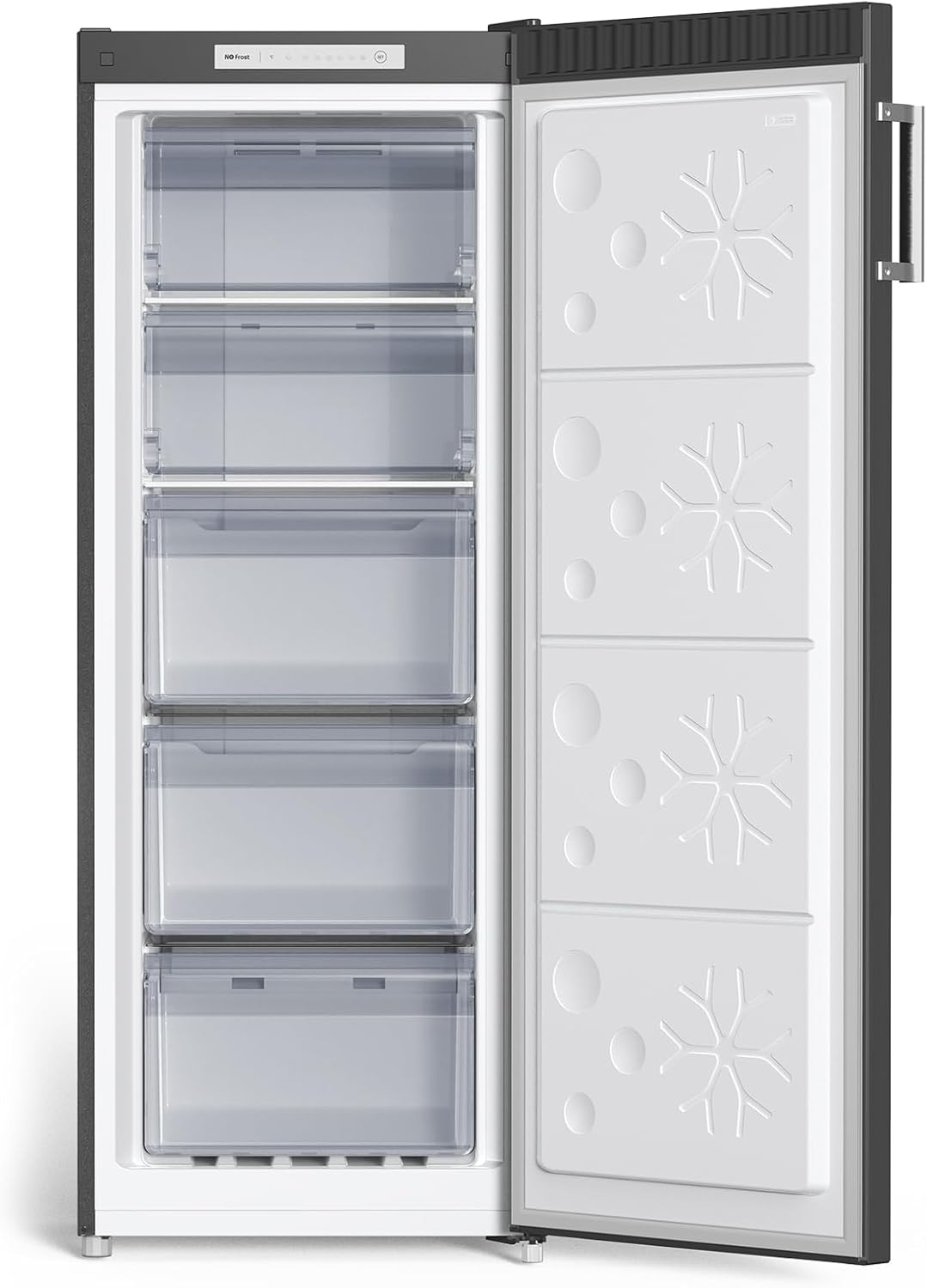 CHiQ FSD166NE4E Congelatore 166 L, Tecnologia No Frost, Porta Reversibile, Acciaio Inox Nero, Altezza 144 cm