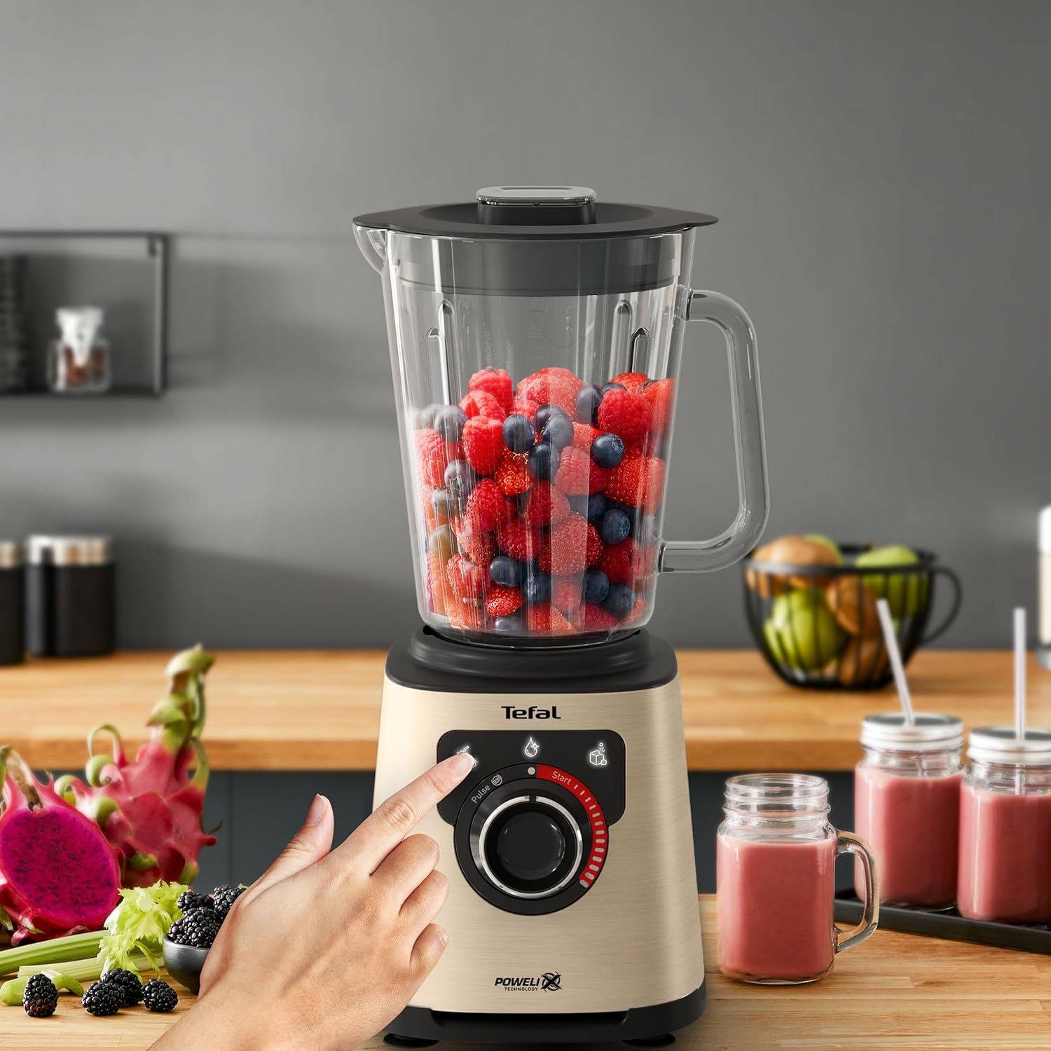 Tefal PerfectMix+ Hochgeschwindigkeits-Standmixer, Auto-Programme, Powelix-Klingentechnologie, 2L Thermo-Resistant Glaskanne, inkl. Spatel/Stampfer, Metallfarben, BL871A31