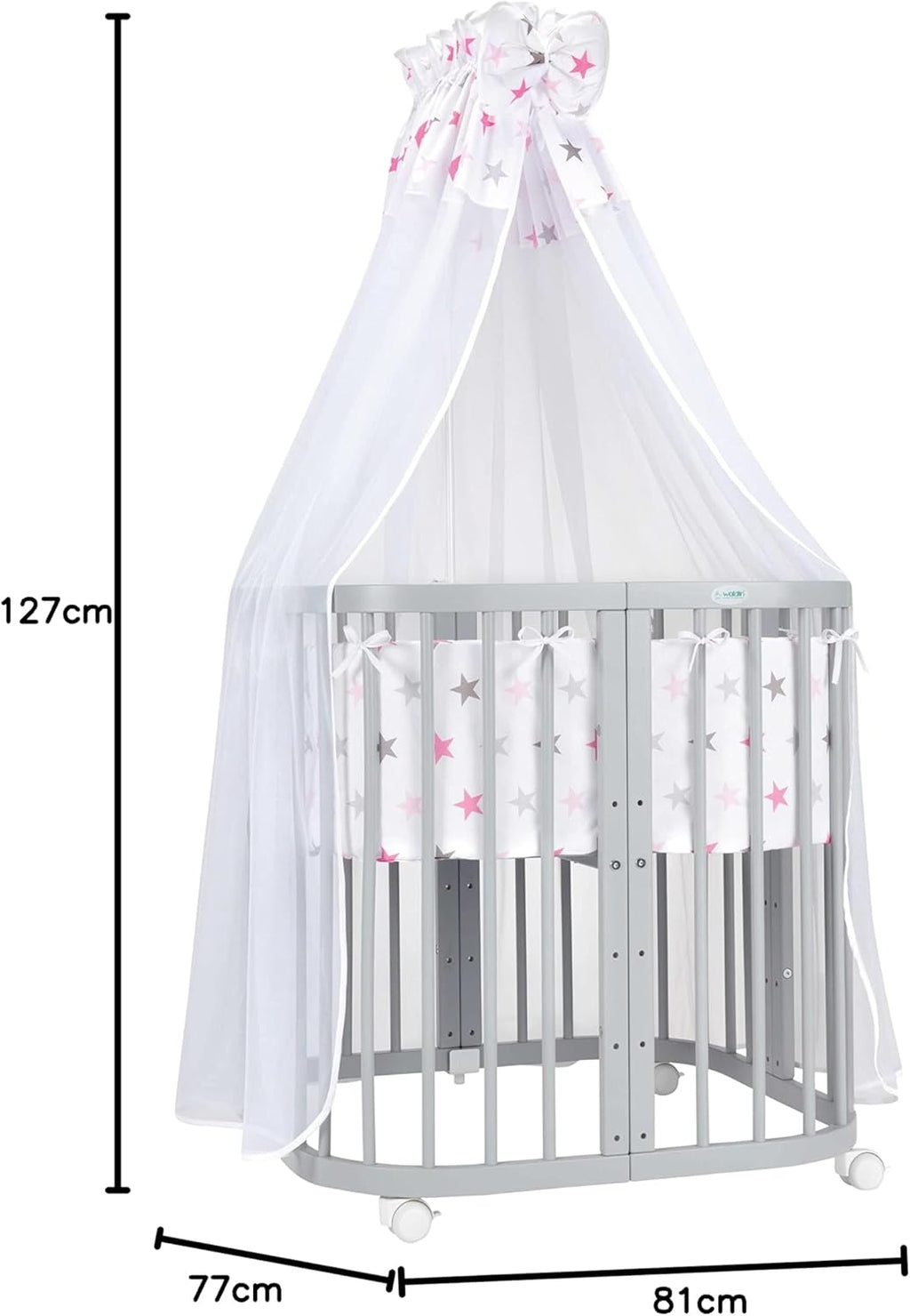 Waldin Lettino per bambini in legno 7in1 con materasso, Letto "Cresci con me", Ventilato, Base regolabile in 5 altezze, Set All-Inclusive, Legno Bianco