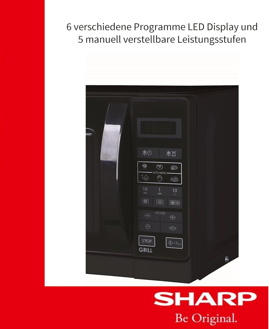 Sharp Libera installazione, R642BKW Forno a microonde 2 in 1 con grill / 20 L / 800 W / Grill al quarzo da 1000 W / 8 programmi automatici / Timer / Blocco bambini / Modalità di risparmio energetico / Piatto girevole in vetro (25,5 cm) / nero