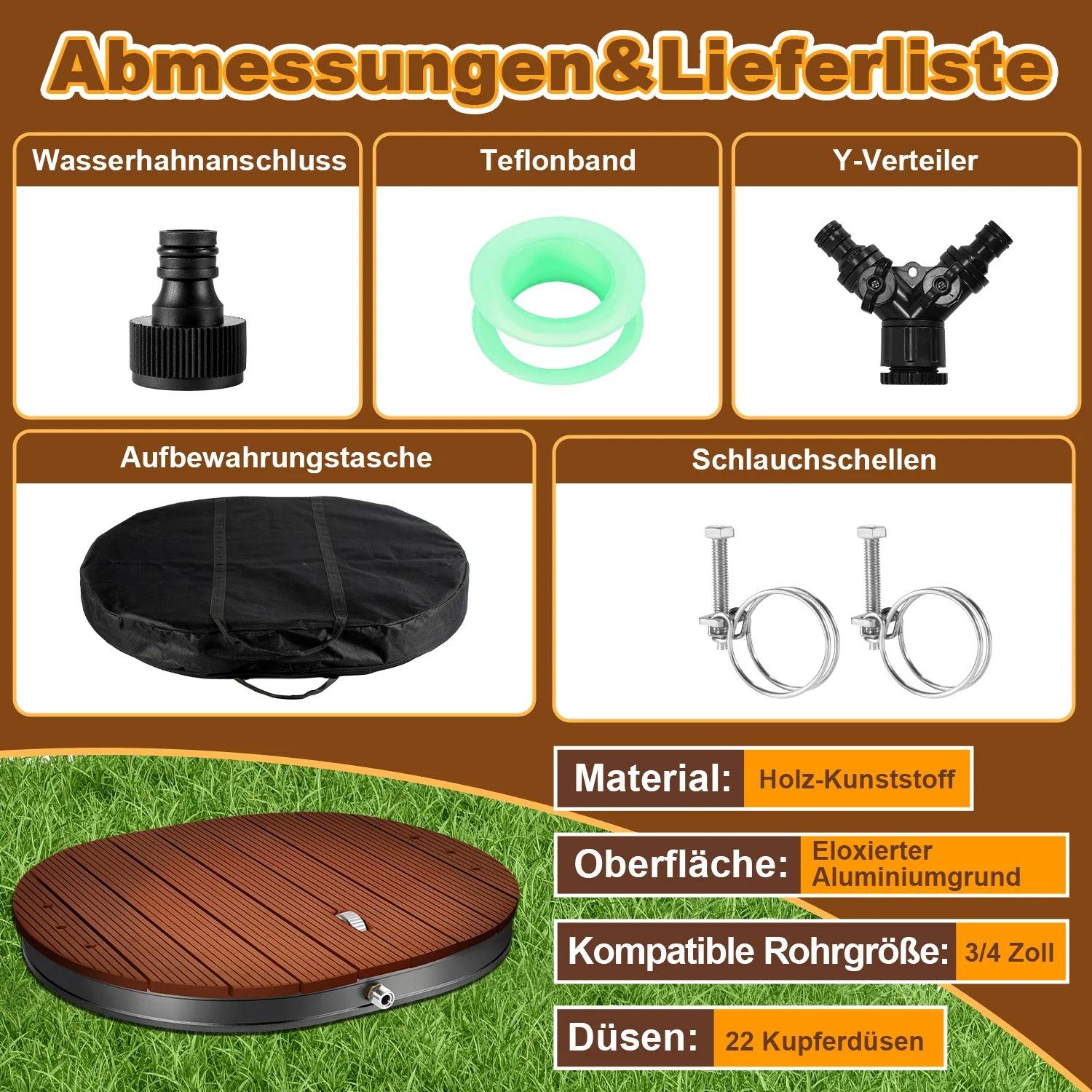 Sonnewelt Doccia da Giardino a Pavimento con Furad e Ugelli in Rame