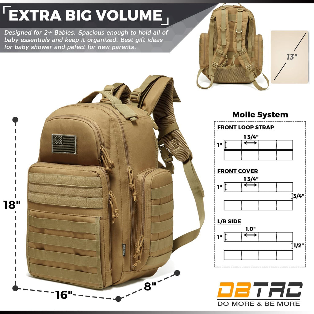DBTAC Zaino Fasciatoio per Papà, Borsa Fasciatoio Grande per Uomini con Materassino per il Cambio, Tasche Isolate + Lavabili, Cinghie per Passeggino, Marrone Chiaro