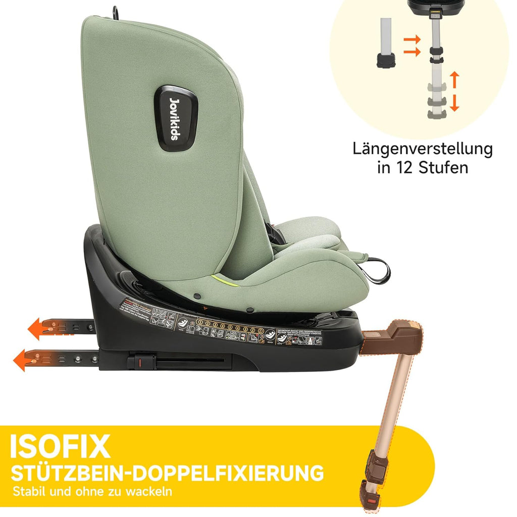 Jovikids 360° Drehbar Kindersitz mit ISOFIX, i-Size 40-150cm(ab Geburt -12 Jahre) Baby Autositz Reboarder mit Liegefunktion & Abnehmbar Vordach, ECE R129 (blau)