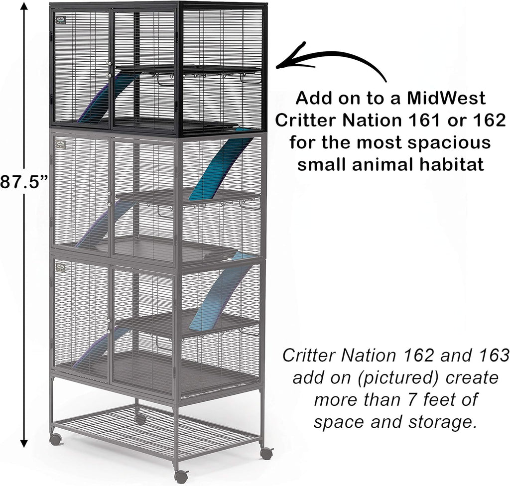 MidWest Homes for Pets Deluxe Critter Nation Modello 162 Gabbia per piccoli animali, doppia unità, dimensioni della gabbia assemblata ca. 91 x 61 x 160 cm (L x P x A), grigio quarzo
