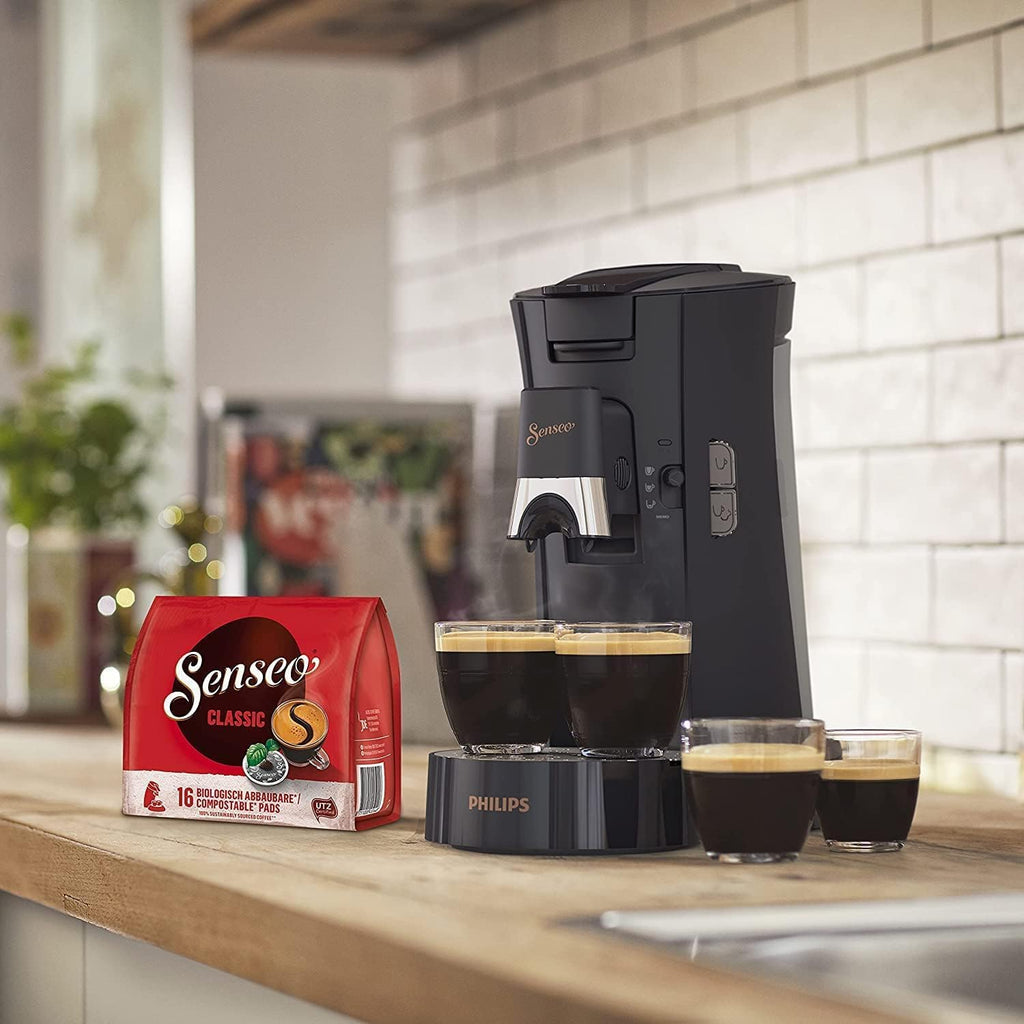 Philips Senseo Select CSA240/20 Macchina da caffè a cialde (selezione intensità Plus, funzione Memo, in plastica riciclata), Nero Eco