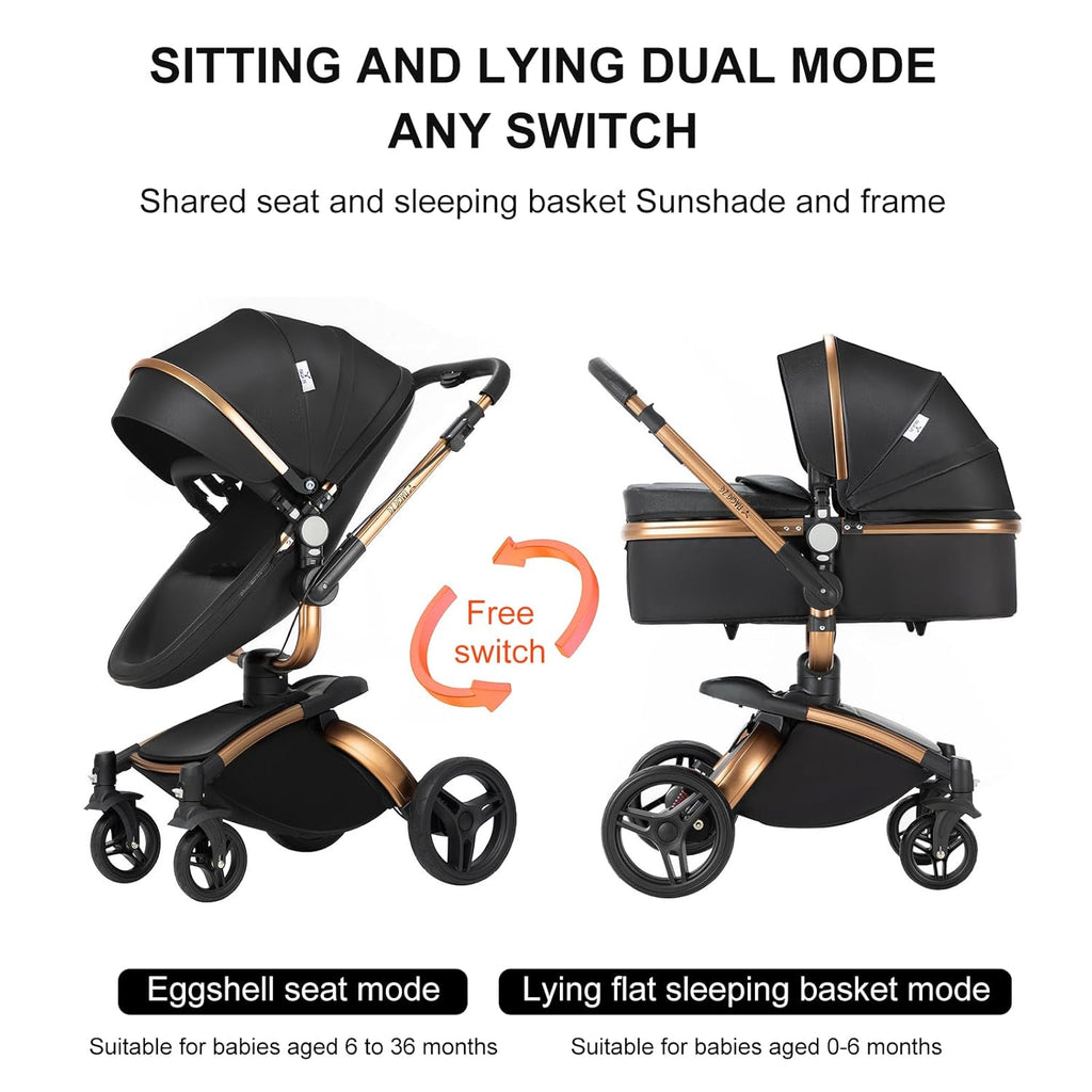 Sianldcone Passeggino 3 in 1, Set Passeggino con Tessuti di Alta Qualità, Sistemi di Viaggio con Spinta Reversibile, Passeggino Combinato a Vista Aperta Set Completo 3 in 1 (V9 Cachi)
