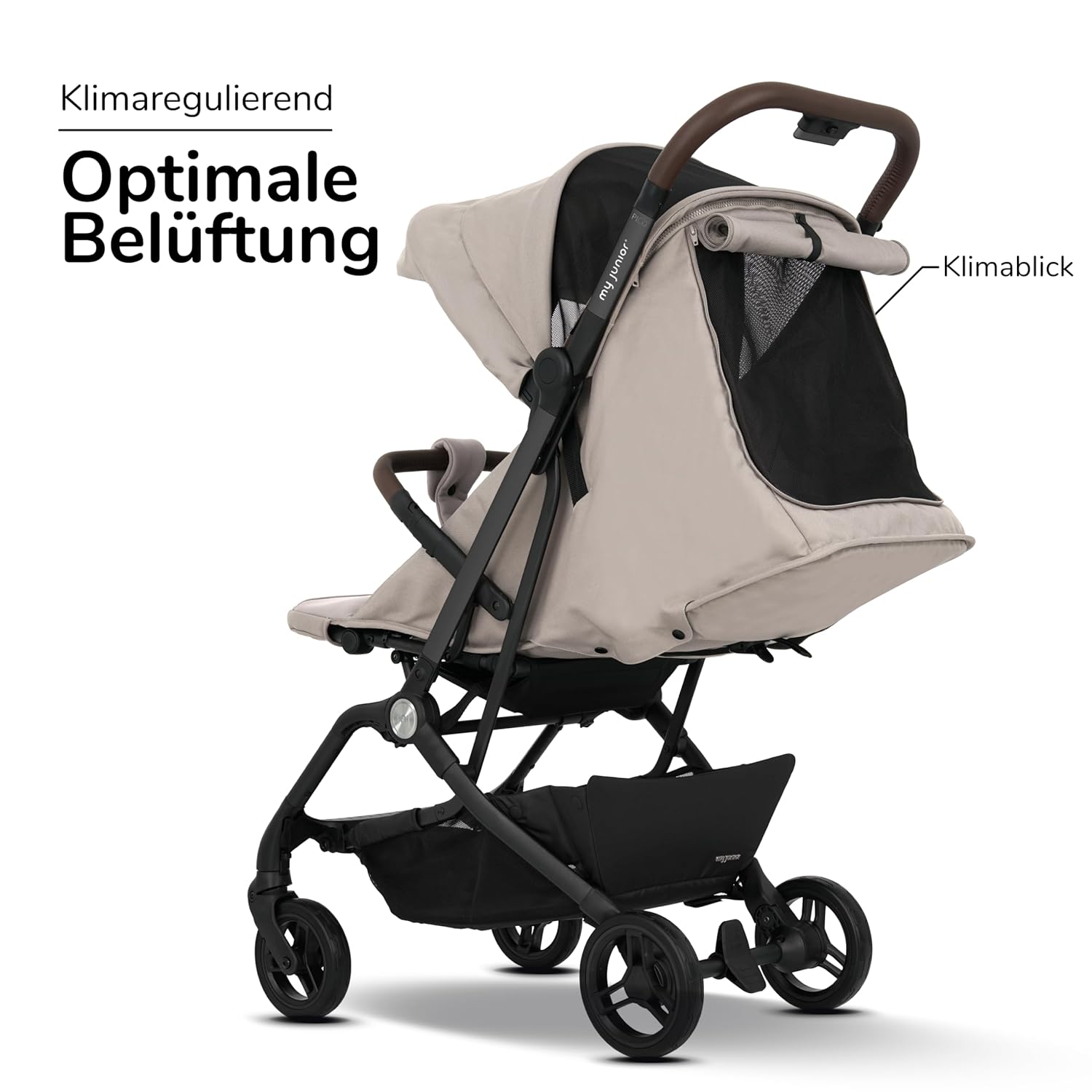 my junior® Buggy PICO³ | bis 22kg | Einhand AutoFold-Klappmechanismus | Ergonomische Liegeposition nach IGR e.V. | großes Sonnenverdeck UV50+ | Handgepäckmaß | 2 Belüftungsfenster Hazel - Black