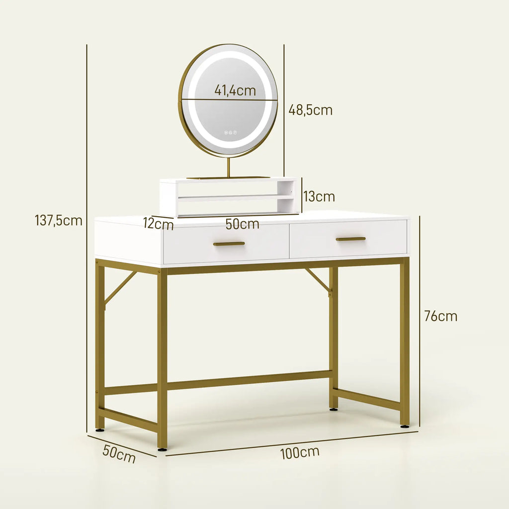 HOMCOM Toeletta con Luci LED e Specchio Girevole a 360° Bianco