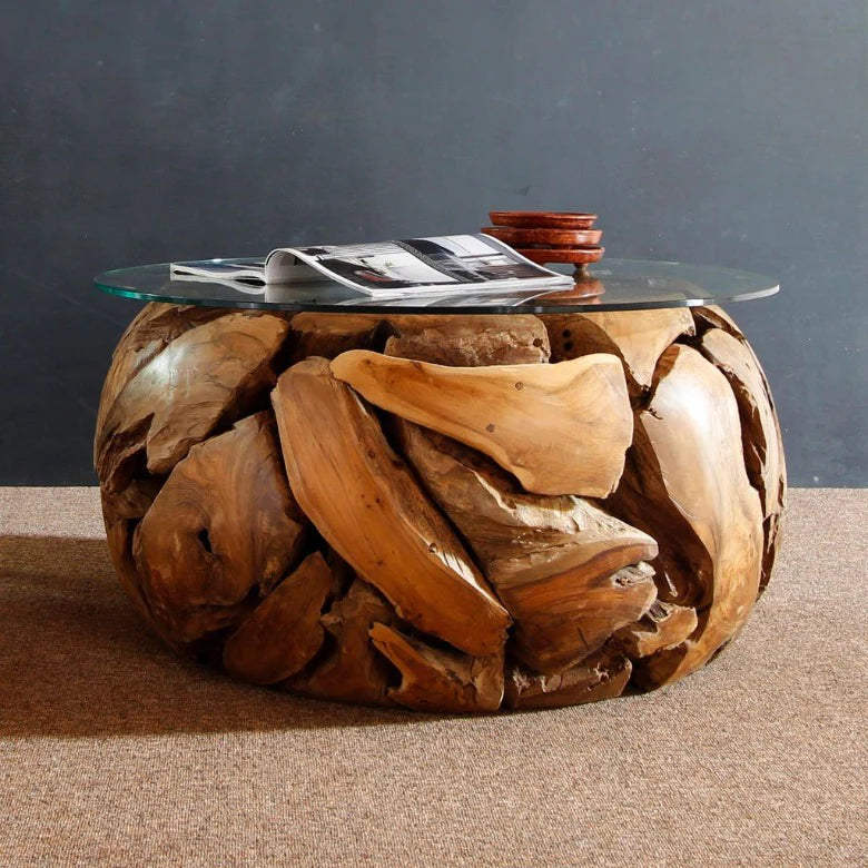 Tavolino da salotto XILON in teak riciclato rotondo 80 cm
