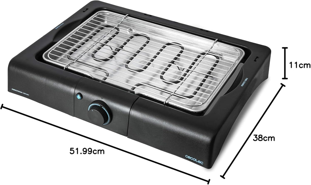 Cecotec Elektrischer Grill Perfect Country 2000 EasyMove. 2000 W, Mix- und Antihaft-Oberfläche, klappbarer Deckel, einstellbares Thermostat, Fettauffangschale, Stahlbeine und Räder